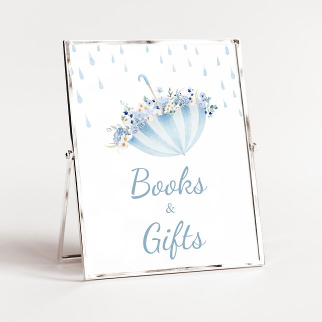 Affiche Avril Douche Apporter Mai Fleurs Livres et Cadeaux (Boy April Shower Bring May Flowers Baby Shower Books and Gifts Sign)