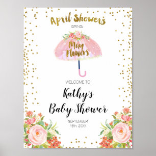 Affiche Avril Douches Apportent Mai Baby shower Fleur Accu