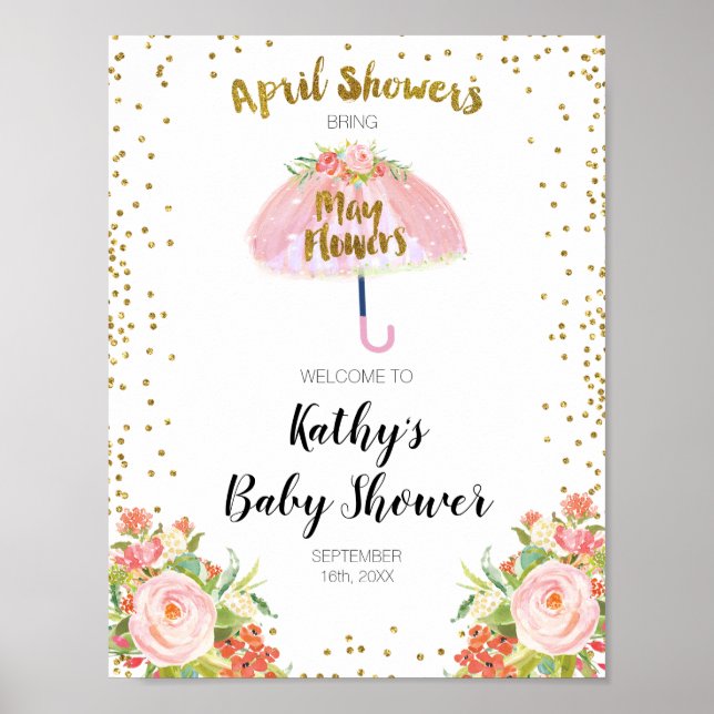 Affiche Avril Douches Apportent Mai Baby shower Fleur Accu (Devant)