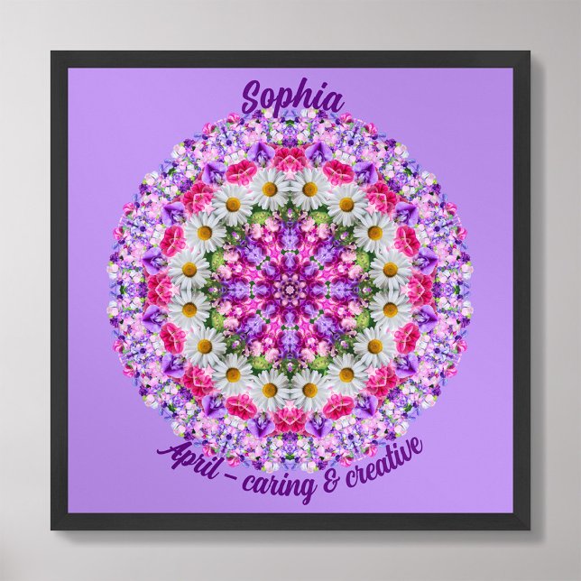 Affiche Avril Fleur de naissance Citation personnalisée En (Framed April Birth Month Flower Nursery Kids Poster
)