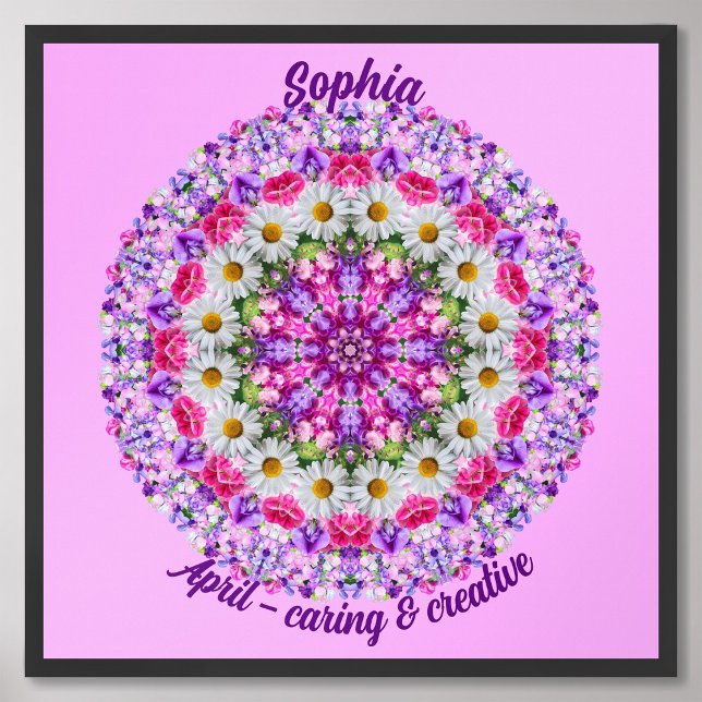 Affiche Avril Fleur de naissance Citation personnalisée En (Framed April Birth Month Flower Nursery Kids Poster)
