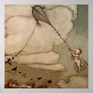 Affiche "Away On a Kite" par Arthur Rackham