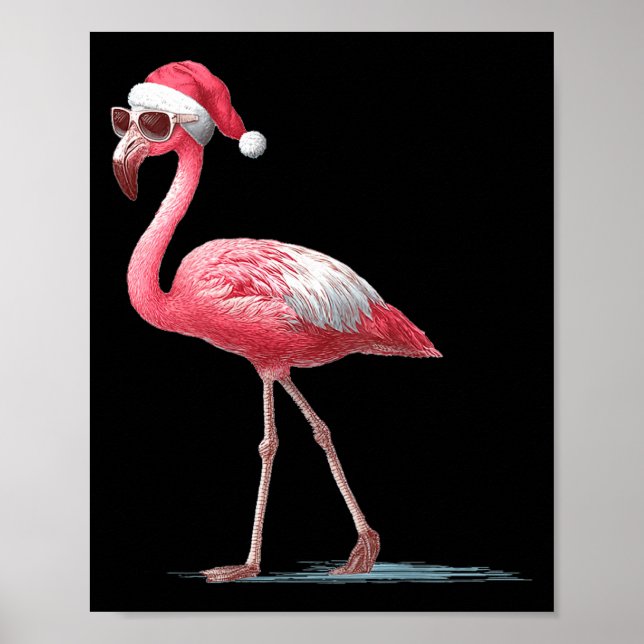 Affiche Awesome Cool Flamingo With Christmas Hat And Sungl (Devant)