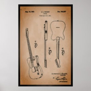 Affiche Awesome Guitare Electrique Brevet Art Cool et Rétr