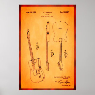 Affiche Awesome Guitare Electrique Brevet Art Cool et Rétr
