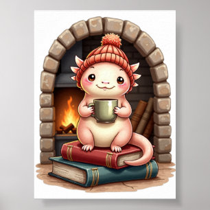 Affiche Axolotl Accro au Café Kawaii - Coin Lecture Cozy D