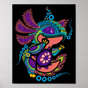 Affiche Axolotl Art Aztec Mexicain Salamander Mexique Cinc