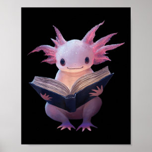Affiche Axolotl Bookworm Livre de lecture Funny Kawaii Gra