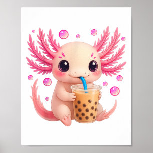 Affiche Axolotl Bubble Boba Tea Anime Cute Kawaii Ado Gir