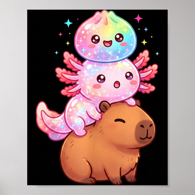 Affiche Axolotl capybara mignon arc-en-ciel dumpling drôle (Devant)