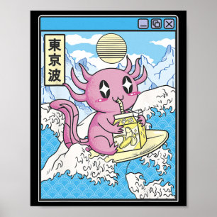 Affiche Axolotl de surf buvant du lait de Nana Kawaii Anim