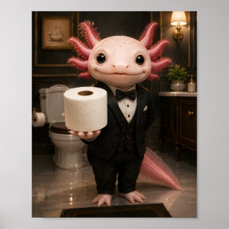 Affiche Axolotl élégant offrant du papier toilette