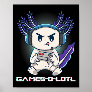 Affiche Axolotl Jouant aux Jeux Vidéo sur Console Gamesolo