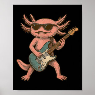 Affiche Axolotl Jouer Guitare Rock Et Roll Cadeaux Hommes