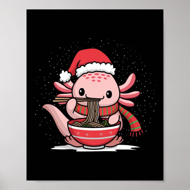 Affiche Axolotl Manger Ramen Noël Pyjama Animal Japon (Devant)