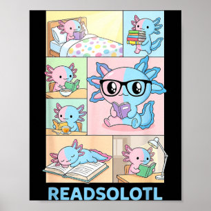 Affiche Axolotl mignon amateur de livres drôle lecture Rea