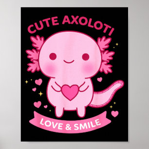 Affiche Axolotl mignon Amour & Sourire Kawaii Cœur Animal 