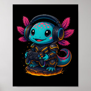 Affiche Axolotl Mignon Jouant Aux Jeux Vidéo Drôle Ax De J