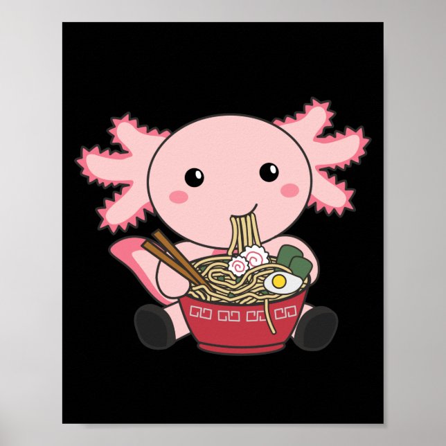 Affiche Axolotl Nourriture Ramen Japonais Nourriture Kawai (Devant)