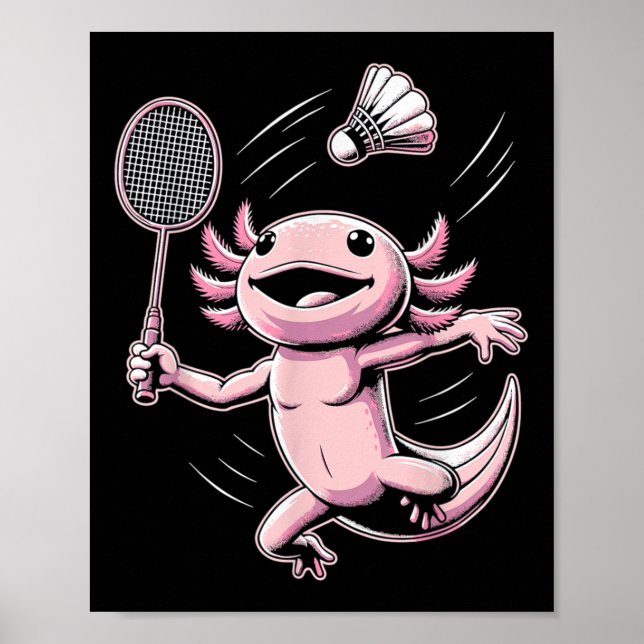 Affiche Axolotl Playing Badminton Player Shuttle Sport  (Devant)