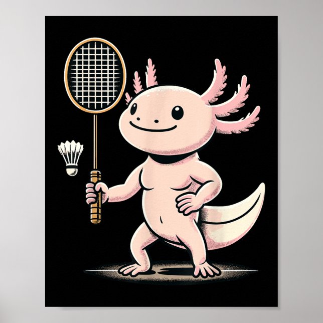 Affiche Axolotl Playing Badminton Player Shuttle Sport  (Devant)