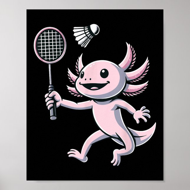 Affiche Axolotl Playing Badminton Player Shuttle Sport  (Devant)