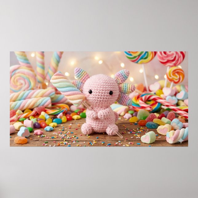 Affiche Axolotl Rose Crocheté Bonbon Pastel  (Devant)