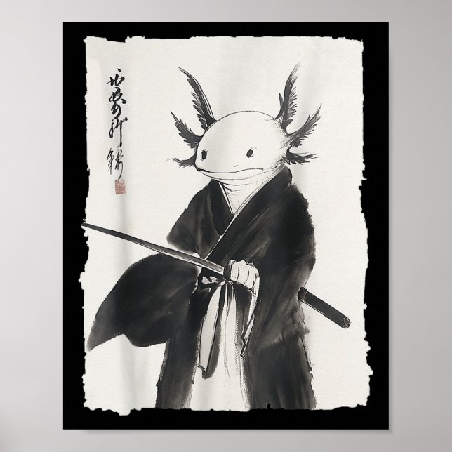 Affiche Axolotl Samurai Janpanese Vintage Warrier Art Anim (Devant)