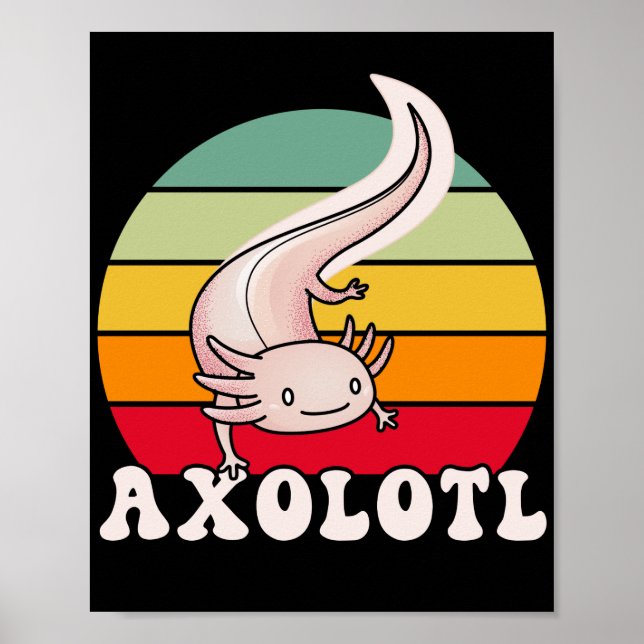 Affiche Axolotls Coucher de soleil rétro Axolotl Kawaii (Devant)