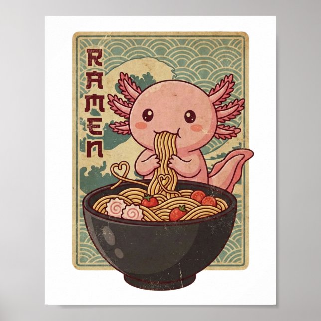 Affiche Axolotls de l'anime japonais Mangeant du Ramen Axo (Devant)