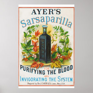 Affiche Ayers Sarsaparilla des années 1860 - Médicament br