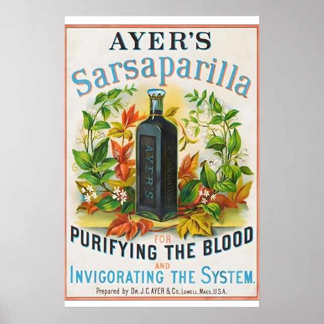 Affiche Ayers Sarsaparilla des années 1860 - Médicament br (Devant)