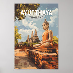 Affiche Ayutthaya Thaïlande Voyage Art Vintage