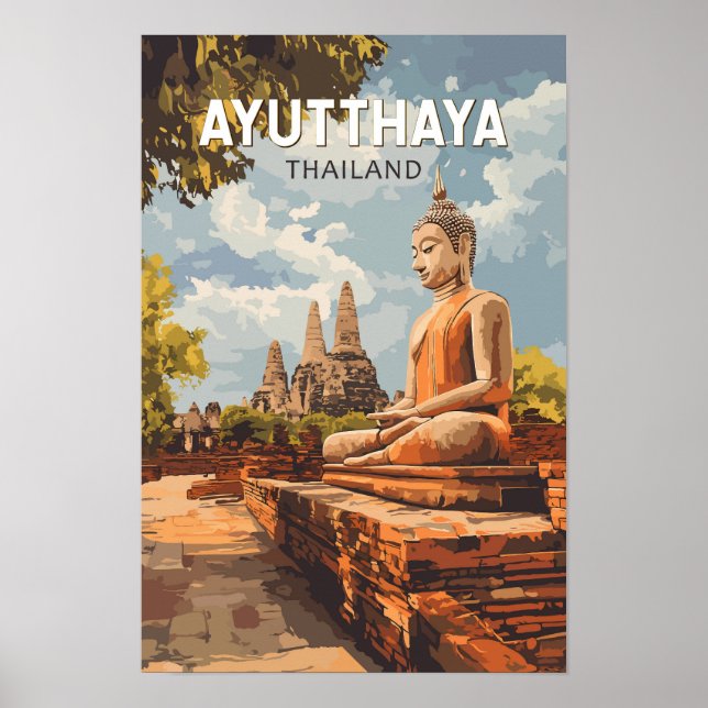 Affiche Ayutthaya Thaïlande Voyage Art Vintage (Devant)
