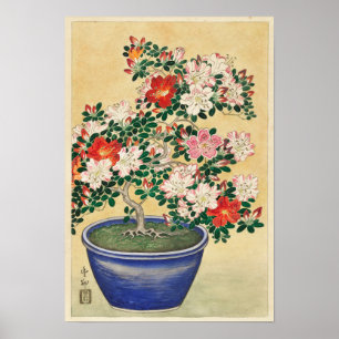 Affiche Azalée en fleurs dans un pot bleu par Ohara Koson