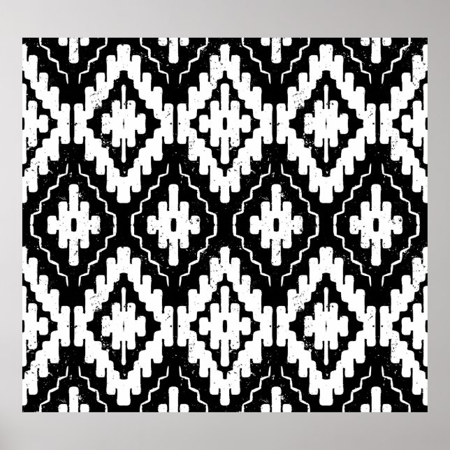 Affiche Aztec Black-White : Vintage Ethnic Print. (Devant)
