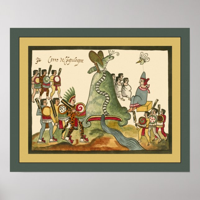 Affiche Aztec ~ Chapultepec Hill ~Archéologie ~Tovar Codex (Devant)