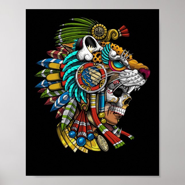 Affiche Aztec Crâne Jaguar Masque guerrier antique Maya (Devant)