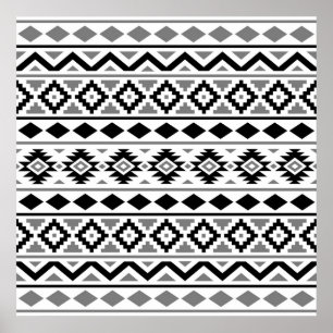 Affiche Aztec Essence Motif III noir blanc gris