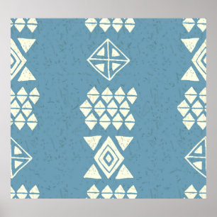Affiche Aztec Ethnique : Bleu Géométrique Sans Mer.
