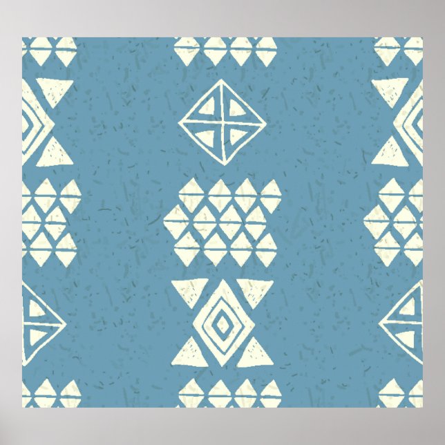 Affiche Aztec Ethnique : Bleu Géométrique Sans Mer. (Devant)