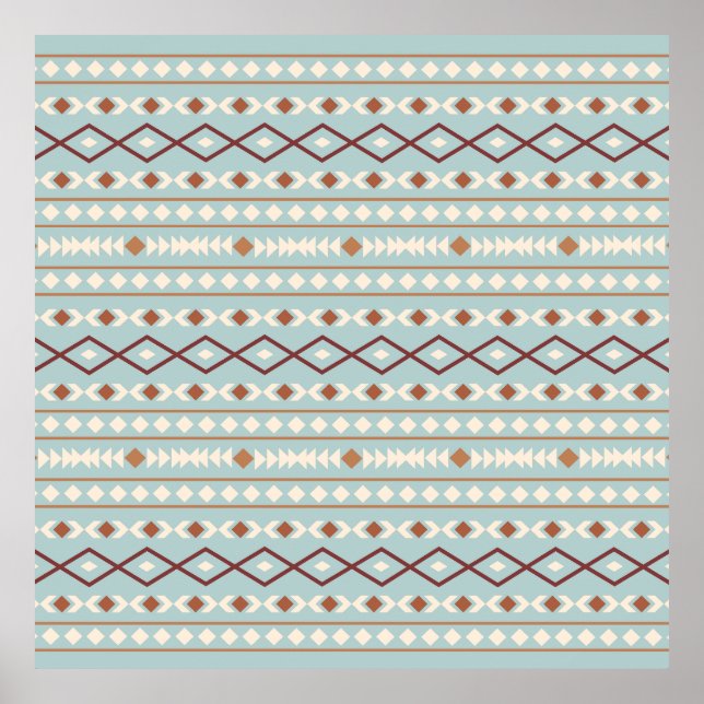 Affiche Aztec Formes Motif Rusts Crème Turquoise-Bleu (Devant)