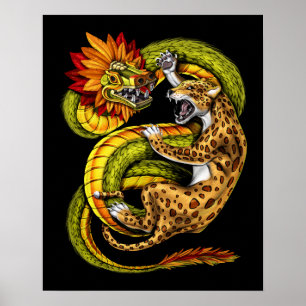 Affiche Aztec Jaguar vs Quetzalcoatl