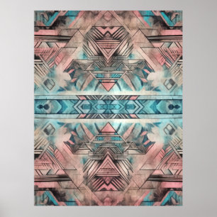 Affiche Aztec Sud-Ouest Pastel Rose Et Bleu