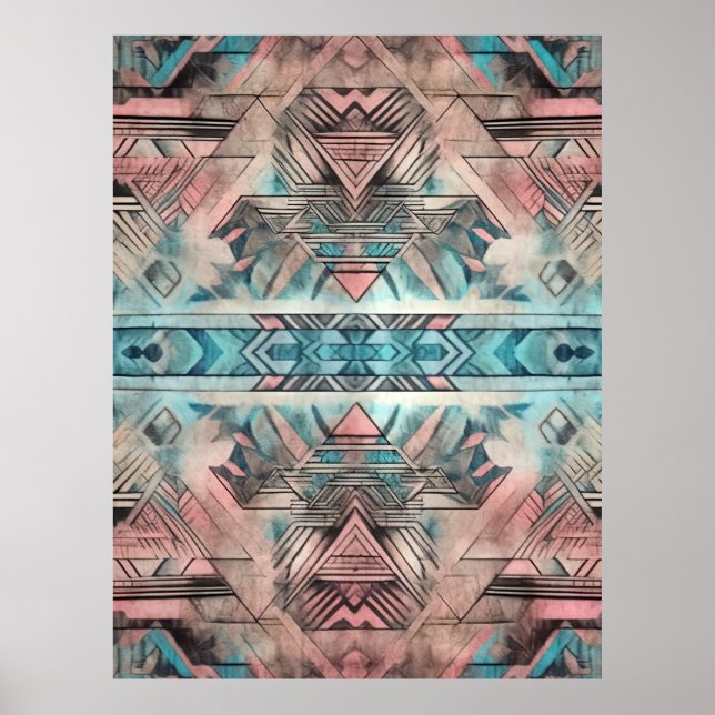 Affiche Aztec Sud-Ouest Pastel Rose Et Bleu (Devant)