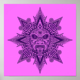 Affiche Aztec Sun Mask Purple and Pink