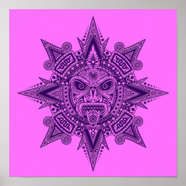 Affiche Aztec Sun Mask Purple and Pink (Devant)