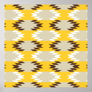 Affiche Aztec Tribal Jaune Amérindien Brown Designs