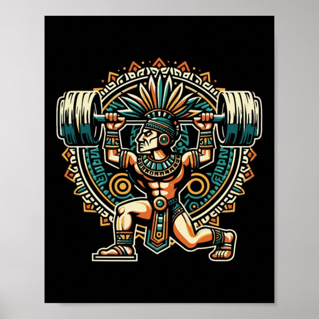 Affiche Aztec Warrior Gym Weightlifting Bodybuilding Worko (Devant)