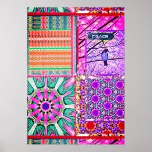 Affiche Azulejos Carreaux géométriques avec Oiseau de Paix